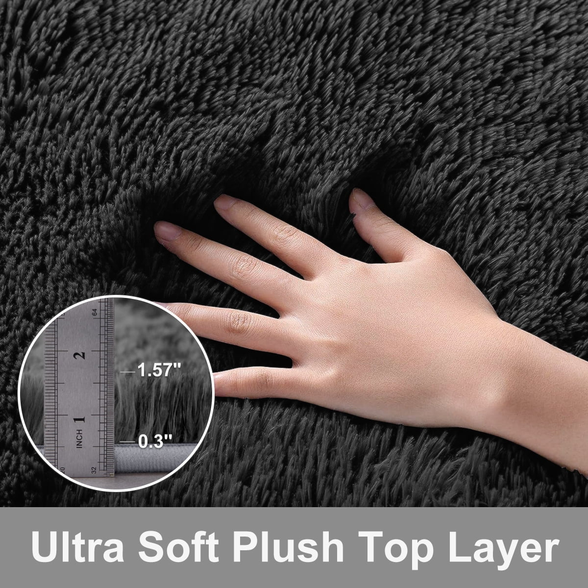 Ultra Soft Rug for Living Room, 5X8 Fluffy Shag Area Rug for Bedroom, Modern Shaggy Carpets Fuzzy Rug for Teens Dorm Bedside Home Decor Aesthetic, Heavy Duty Non Slip, Black