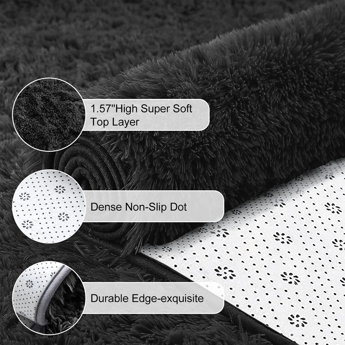 Ultra Soft Rug for Living Room, 5X8 Fluffy Shag Area Rug for Bedroom, Modern Shaggy Carpets Fuzzy Rug for Teens Dorm Bedside Home Decor Aesthetic, Heavy Duty Non Slip, Black