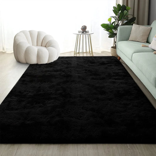 Ultra Soft Rug for Living Room, 5X8 Fluffy Shag Area Rug for Bedroom, Modern Shaggy Carpets Fuzzy Rug for Teens Dorm Bedside Home Decor Aesthetic, Heavy Duty Non Slip, Black