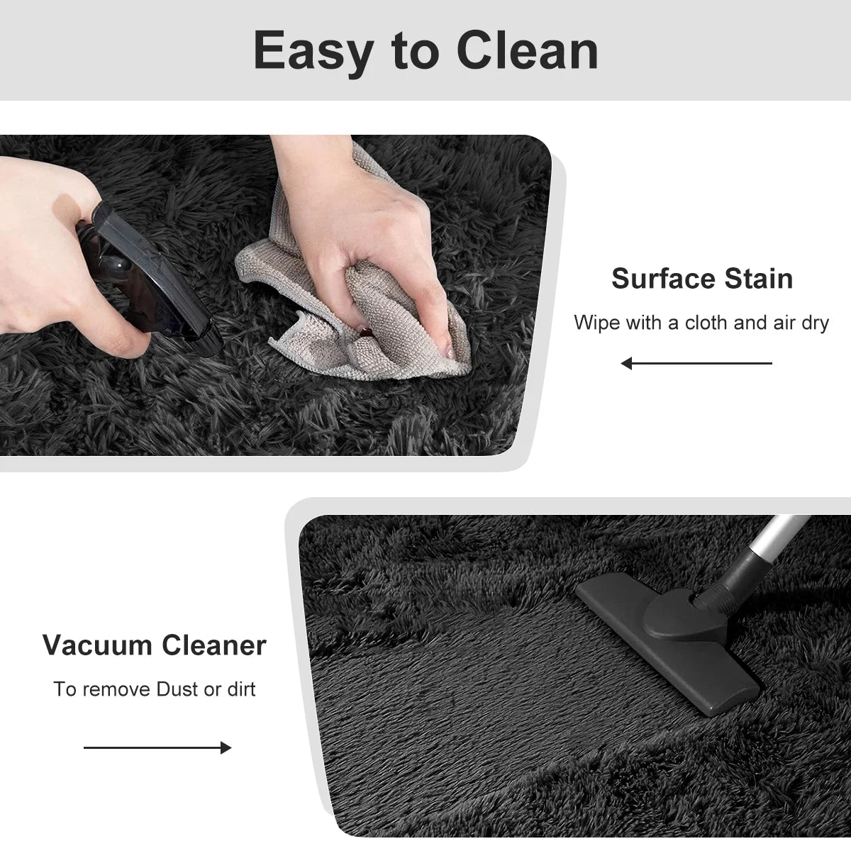 Ultra Soft Rug for Living Room, 5X8 Fluffy Shag Area Rug for Bedroom, Modern Shaggy Carpets Fuzzy Rug for Teens Dorm Bedside Home Decor Aesthetic, Heavy Duty Non Slip, Black