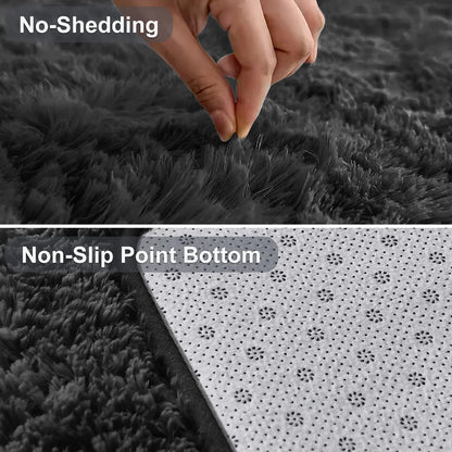 Ultra Soft Rug for Living Room, 5X8 Fluffy Shag Area Rug for Bedroom, Modern Shaggy Carpets Fuzzy Rug for Teens Dorm Bedside Home Decor Aesthetic, Heavy Duty Non Slip, Black