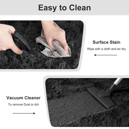 Ultra Soft Rug for Living Room, 5X8 Fluffy Shag Area Rug for Bedroom, Modern Shaggy Carpets Fuzzy Rug for Teens Dorm Bedside Home Decor Aesthetic, Heavy Duty Non Slip, Black